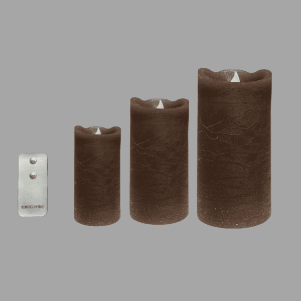 Set Of 3 Waving LED Wax Candles (Taupe) with Remote Control