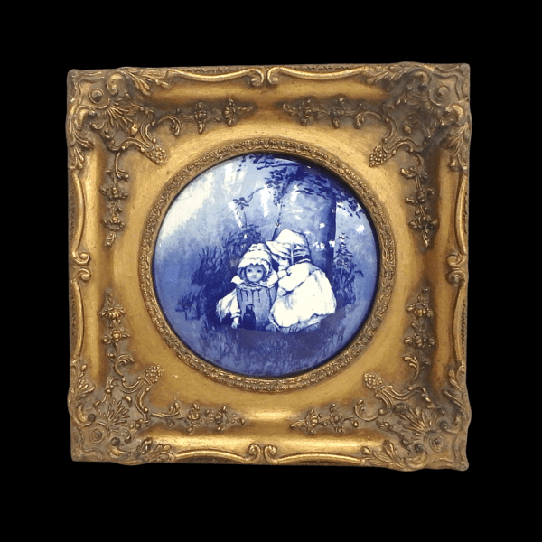 Blue and White Tile Painting in Gilt Frame