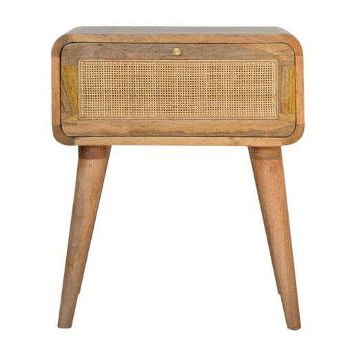 Rattan Front Solid Wood Bedside Table