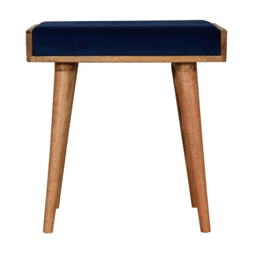 Solid Wood Footstool With Royal Blue Velvet Cushion